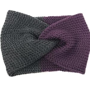 Knitted purple and grey two tone twisted headband